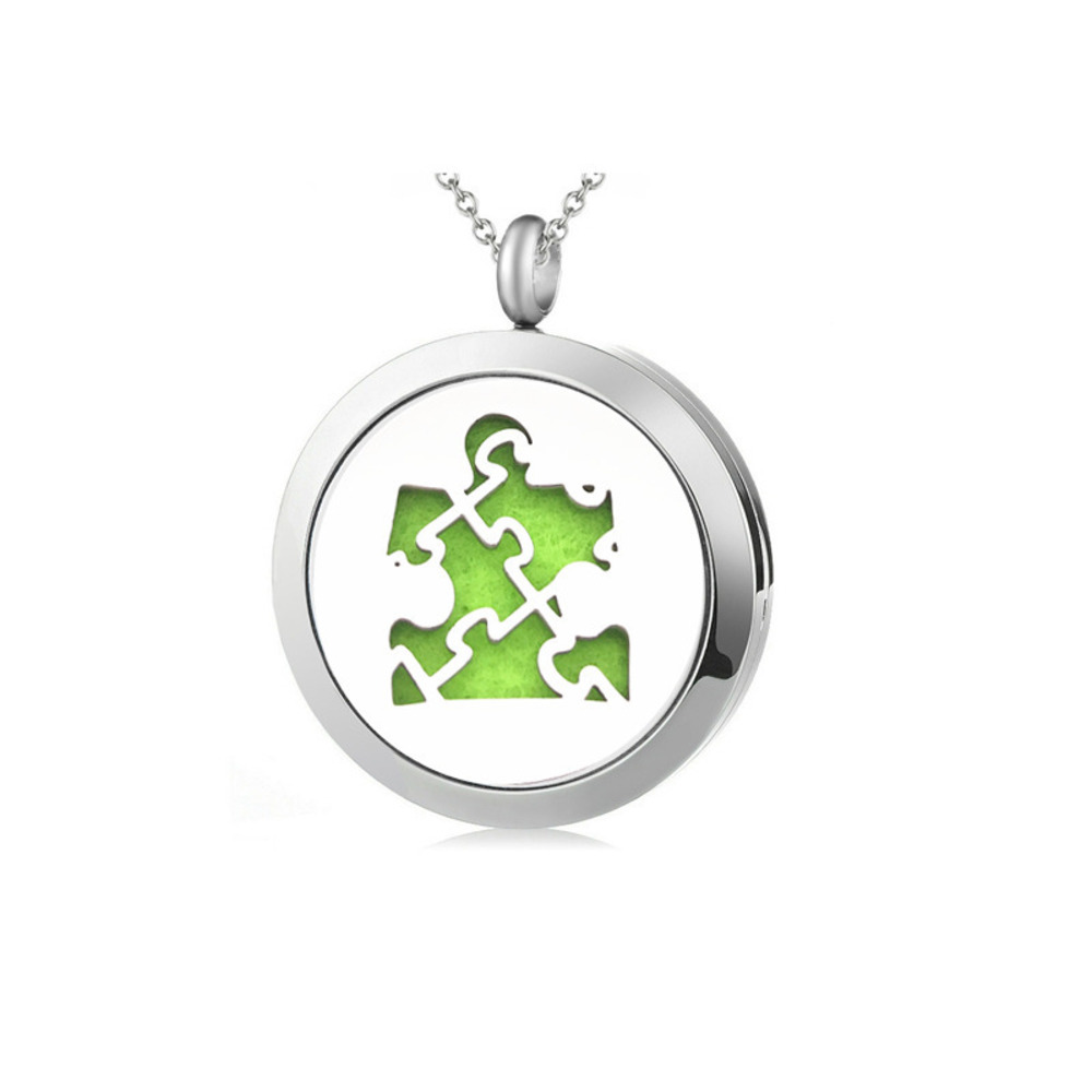 Aromatherapy Essential Oil Necklace Autism Puzzle Support Stainless Steel